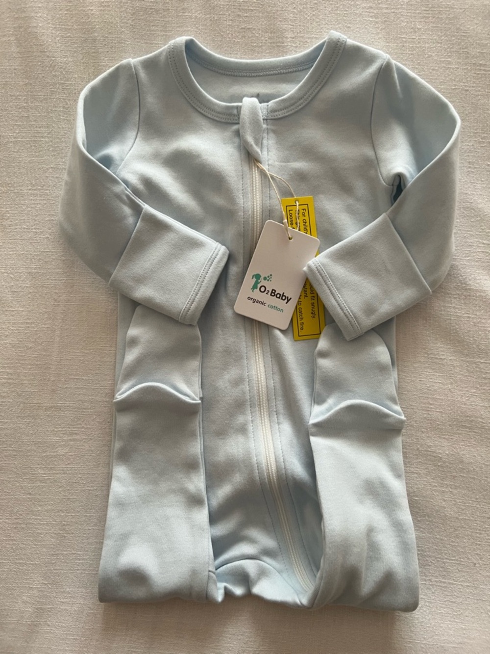 NWT Light Blue Organic Cotton Zipper Footie Pajamas, 3-6 months